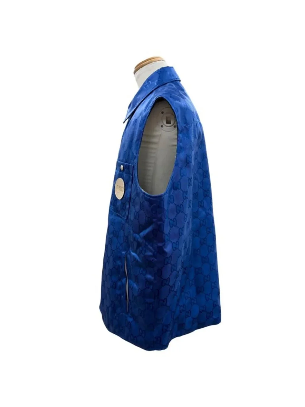 Gucci Off the Grid Nylon Vest GG Pattern Leather Logo with Patch Gilet Blue 50